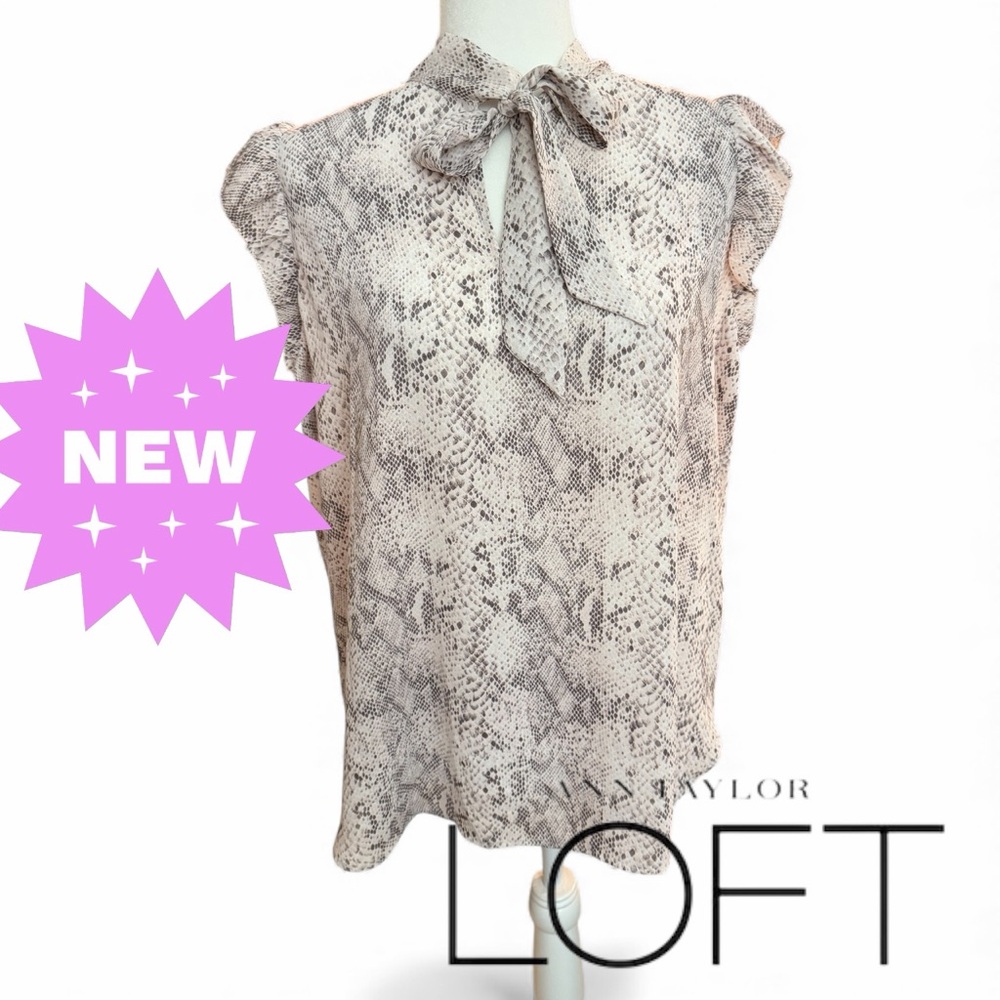 NEW with tags Ann Taylor Loft 🎀 bow neck blouse ruffle sleeves brown pink print